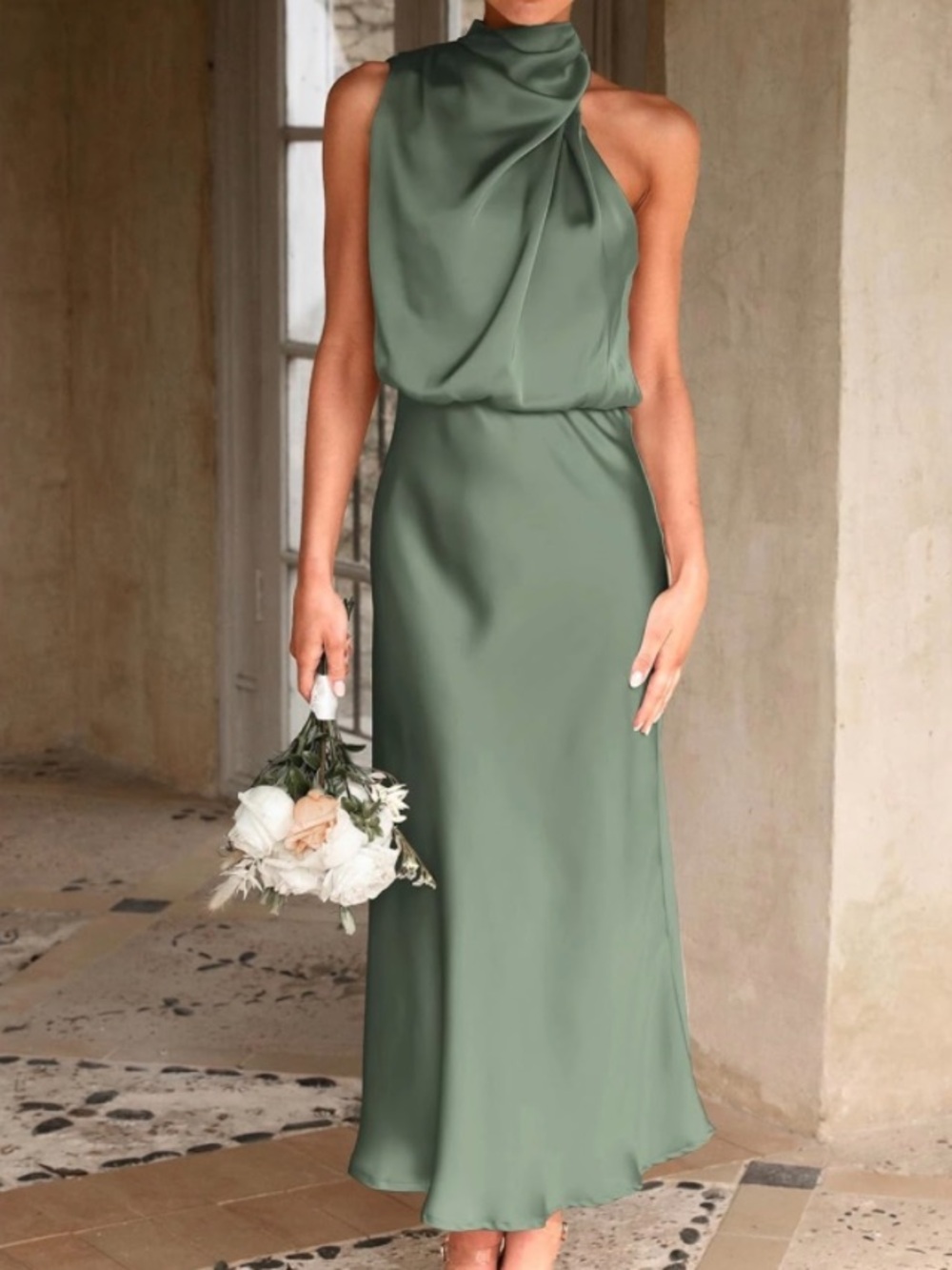 Draped Maxi Dress in Olive/Army Green